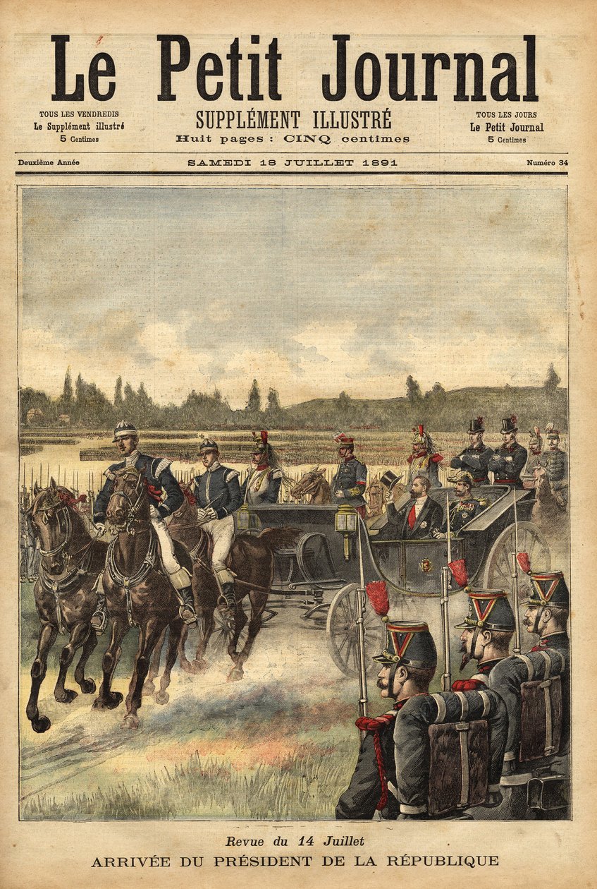 Die Ankunft des Präsidenten der Französischen Republik Sadi Carnot (1837-1894), auf der Ebene des Bois de Boulogne, anlässlich der Parade am 14. Juli von Unknown artist
