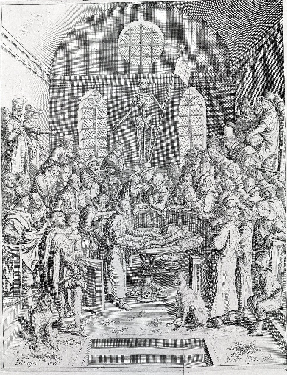 Die Sektion. Gruppe von Ärzten und Wissenschaftlern versammelt, um eine Sektion in einem Amphitheater zu verfolgen. Gravur von 1788 von Unknown artist