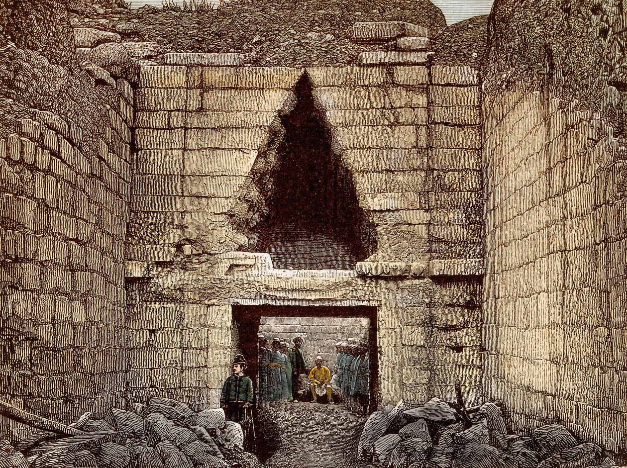 Die Ausgrabungen in Mykene unter der Leitung von Heinrich Schliemann - Das Löwentor, Haupteingang zu Mykene von Unknown artist