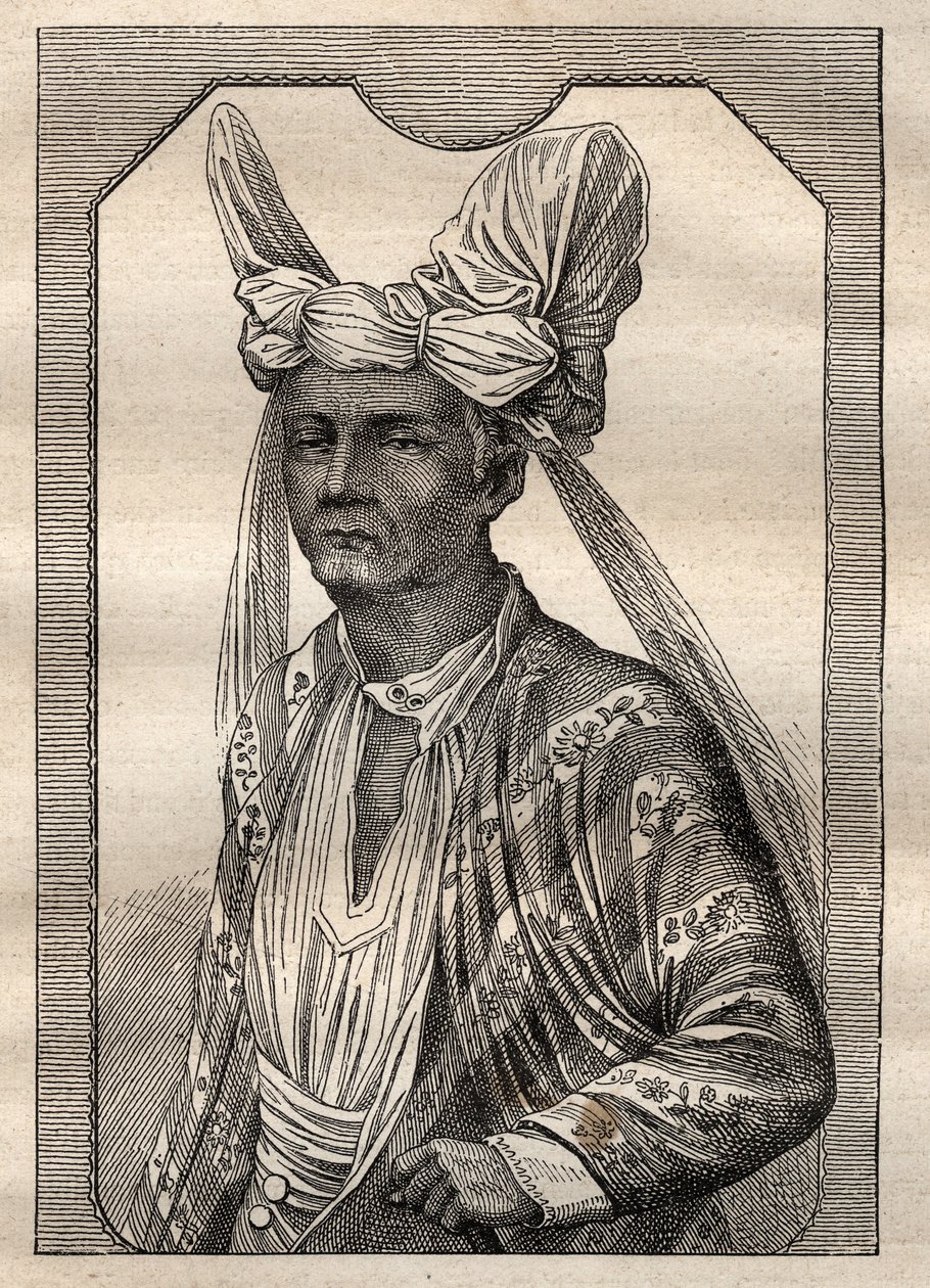 Weltumsegelung (1790-1792) von Kapitän Etienne Marchand (1755-1793): Porträt des Königs der Insel Timor (Indonesischer Archipel) - Illustration aus „Die großen Seefahrer des 18. Jahrhunderts“ von Unknown artist