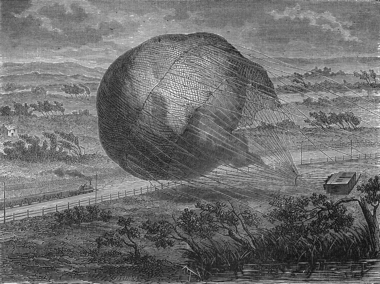 Der Fall des Ballons „Der Riese“ in den Ebenen von Hannover im Jahr 1863 mit an Bord: Jules und Louis Godard, Felix Nadar, seine Frau, Fernand Montgolfier und Thirion. In „Album de la Science“, Éditions Jouvet von Unknown artist