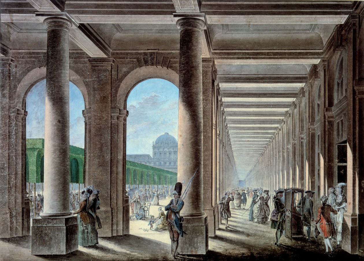 Die Galerien und Gärten des Palais Royal. Lithographie aus dem 18. Jahrhundert von Unknown artist