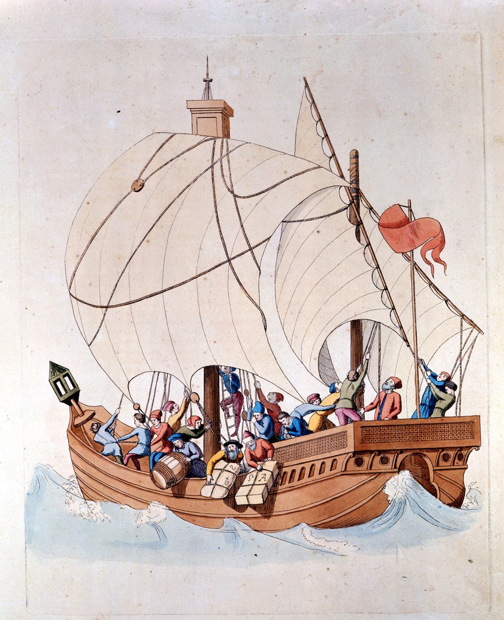 Das Beladen einer Karavelle aus dem 13. Jahrhundert auf dem Meer von Unknown artist