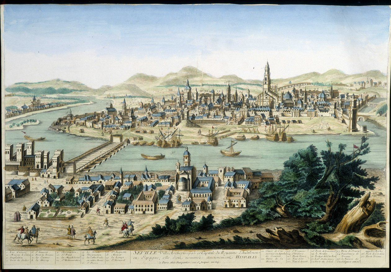 Der Hafen und die Stadt Sevilla - Gravur aus dem 18. Jahrhundert. von Unknown artist