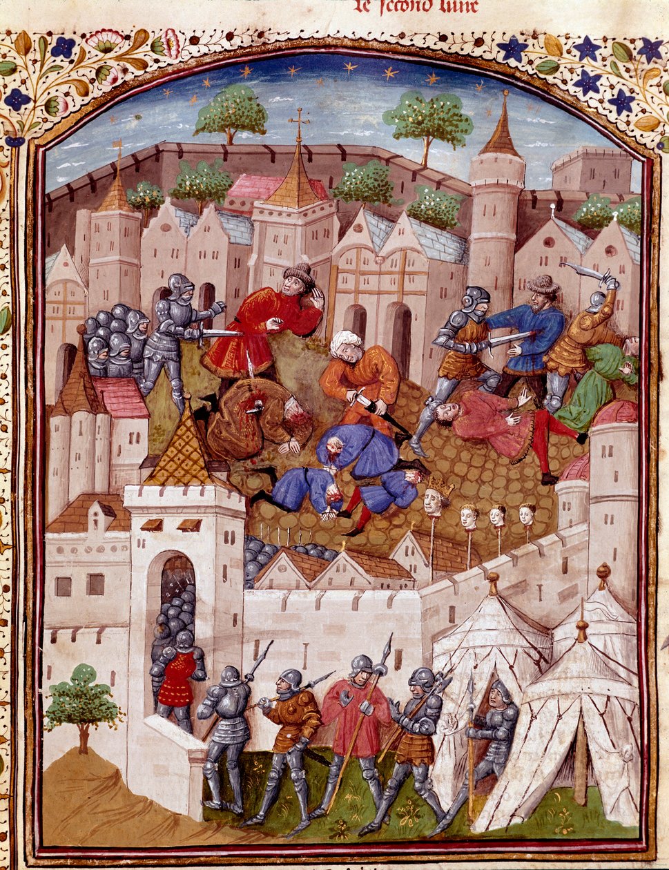 Die Belagerung einer Stadt und das Massaker an ihren Bewohnern - Miniatur aus „Die Taten der Römer“ (oder Li Fet der Römer), zusammengetragen von Saluste und Suetoine und Lucan. 15. Jahrhundert von Unknown artist