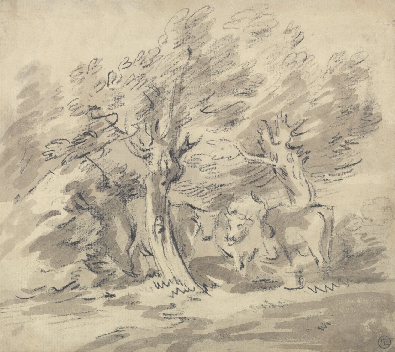 Drei Kühe unter einer Baumgruppe von Unknown artist