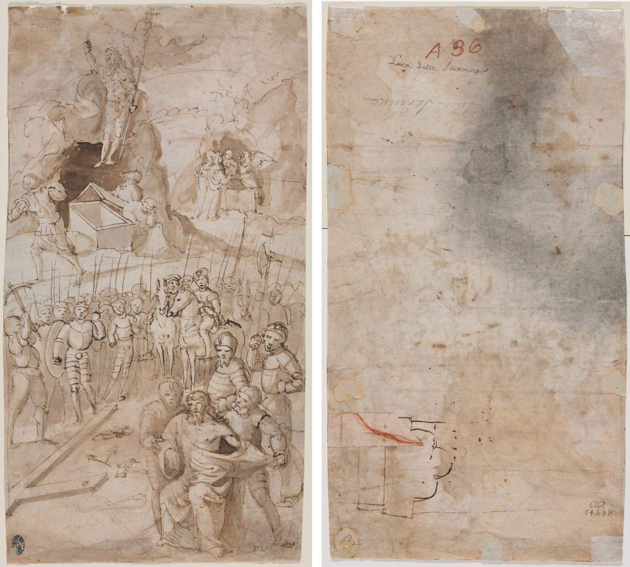 Drei Szenen aus der Passion Christi (recto) Architektonische Skizze (verso) von Unknown artist