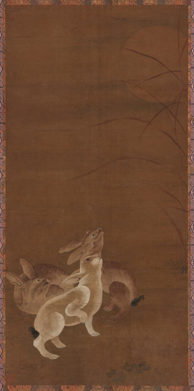 Drei Hasen schauen auf den Mond von Unknown artist