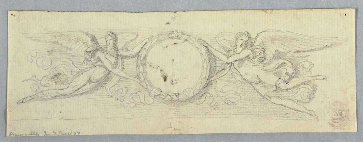 Zwei geflügelte Genien mit Lorbeerkranz von Unknown artist