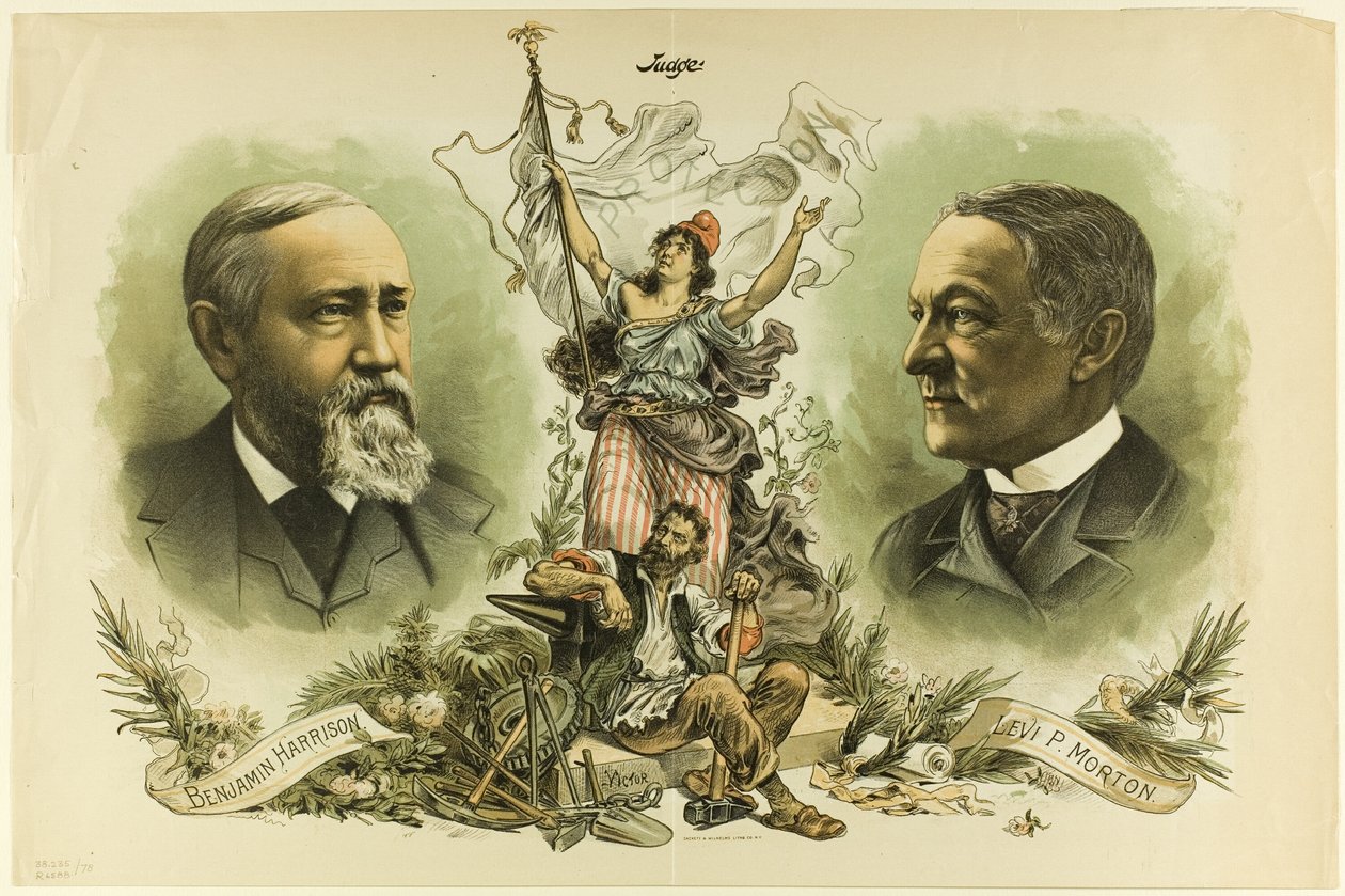 Siegesporträts von Benjamin Harrison und Levi P. Morton, aus Judge von Unknown artist