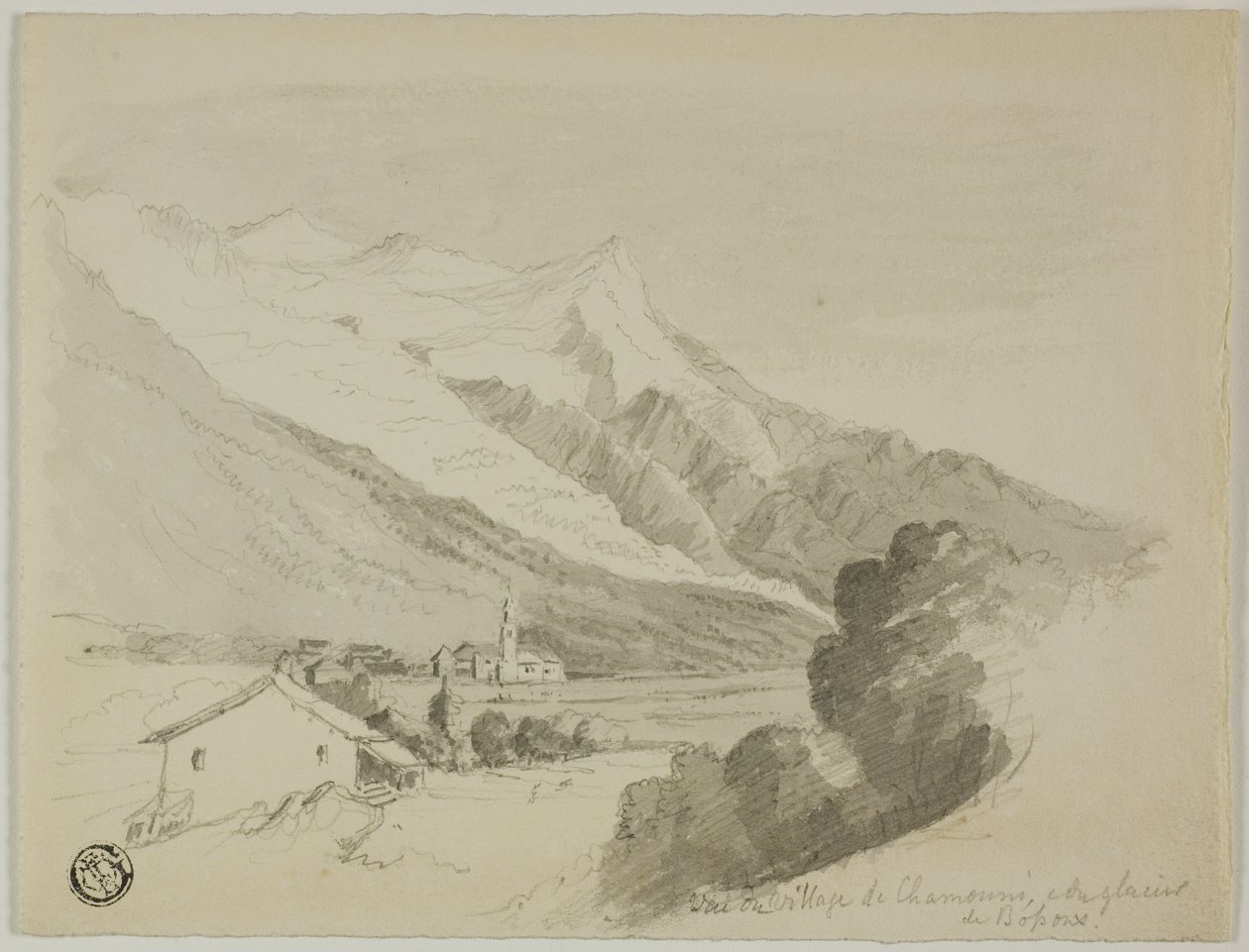 Ansicht des Dorfes Chamonix und des Bossons-Gletschers von Unknown artist