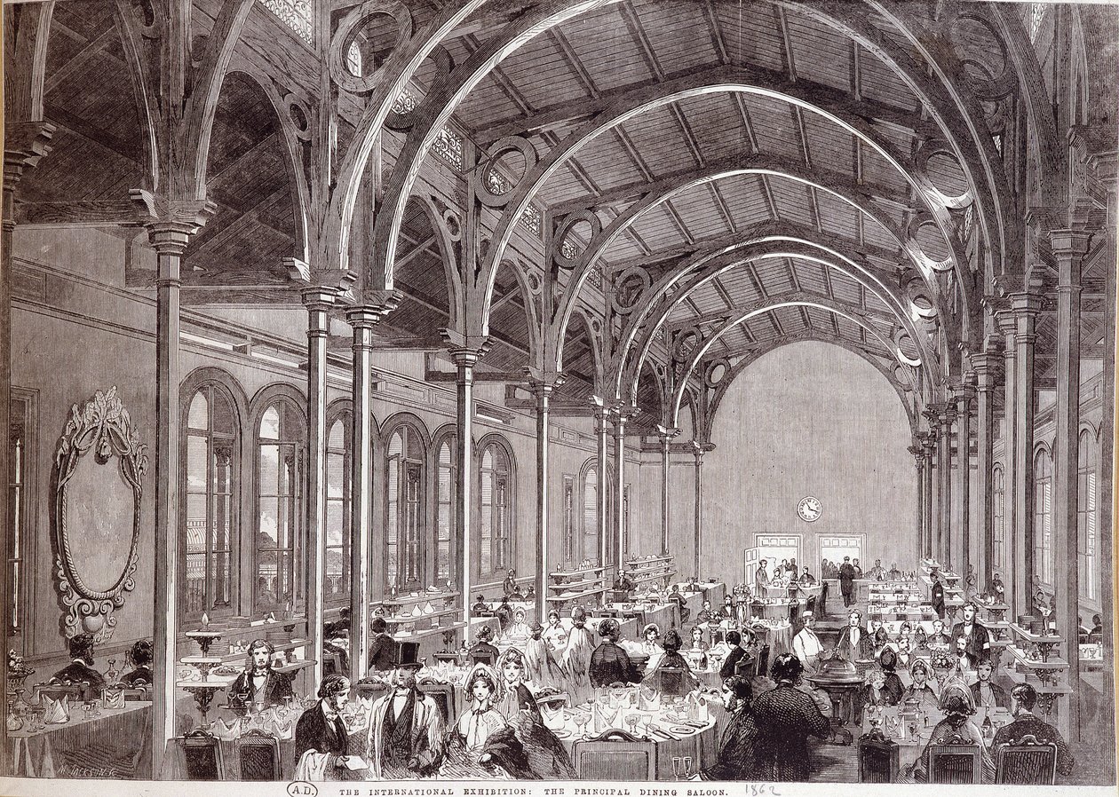 Ansicht des Hauptrestaurants auf der Internationalen Ausstellung 1862 in London von Unknown artist
