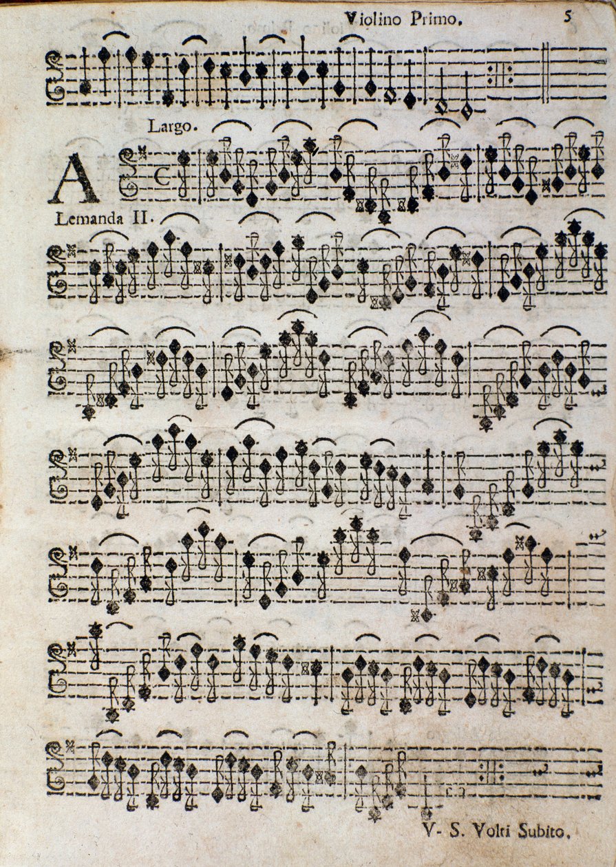 Violine. Notenseite für Balletto a 3, op. 3 von Tomaso Albinoni (1701) von Unknown artist