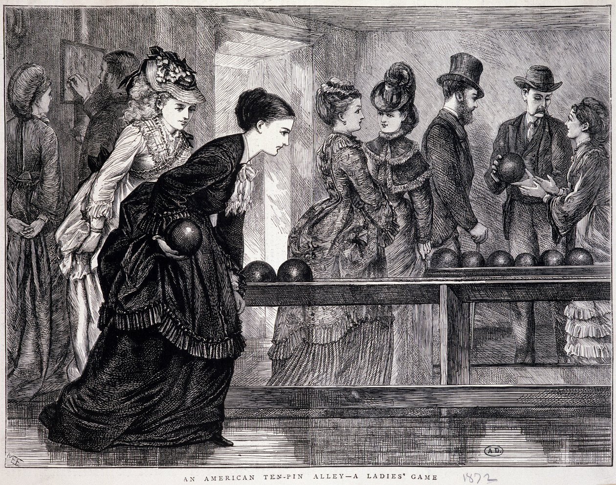 Junge Frauen spielen Bowling in den Vereinigten Staaten, um 1870 - Gravur von Unknown artist