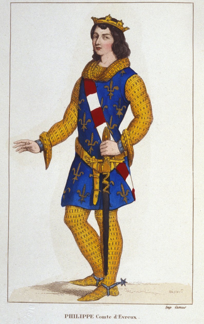 Porträt von Philipp von Évreux, Graf von Évreux, König von Navarra (gestorben 1343). Gravur von 1830 von Unknown artist