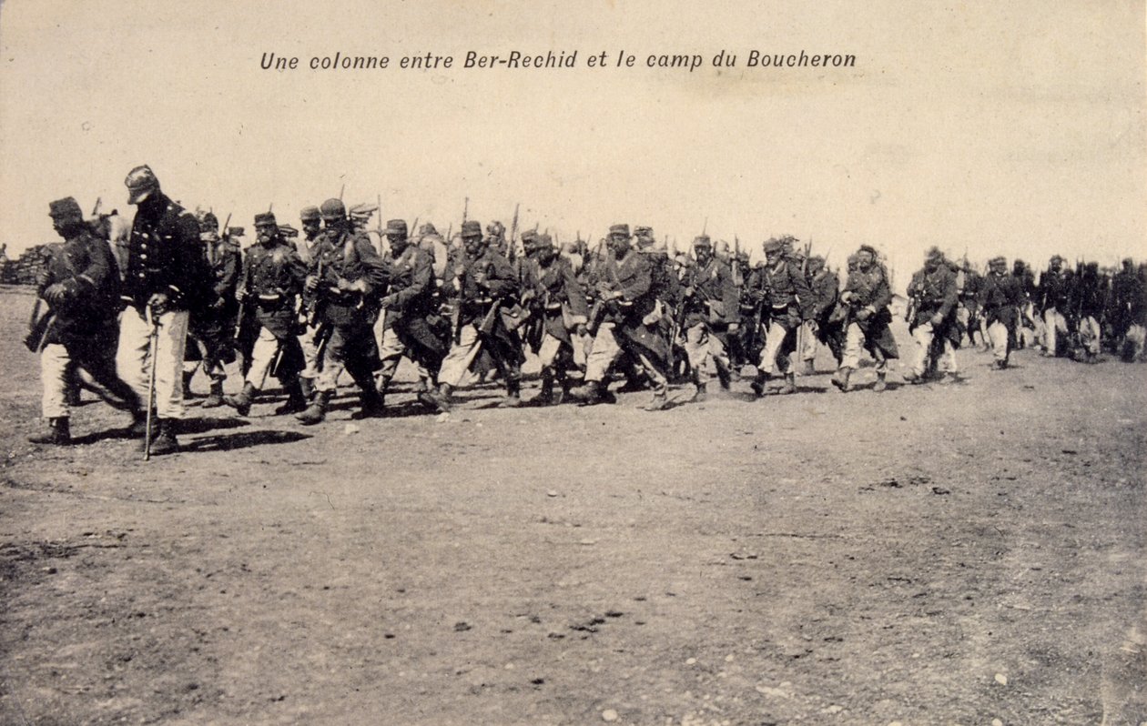 Bir Rashid in Barh el Gazel, Tschad, Französische Kolonialsoldaten auf Patrouille. Postkarte 1910 von Unknown photographer