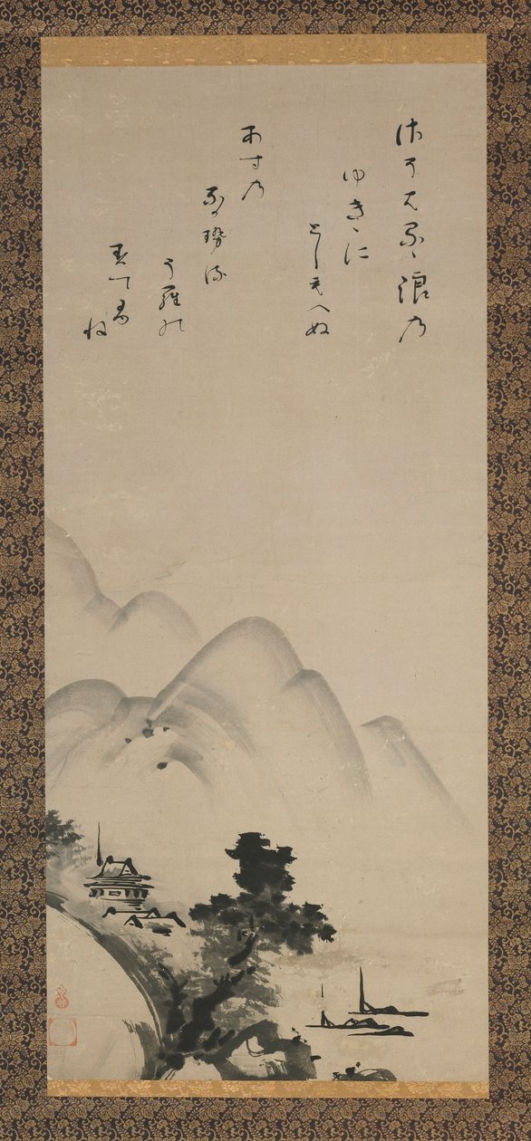 Hängende Schriftrolle, die eine Landschaft darstellt, Edo-Periode, 17. Jahrhundert von Unkoku Toeki