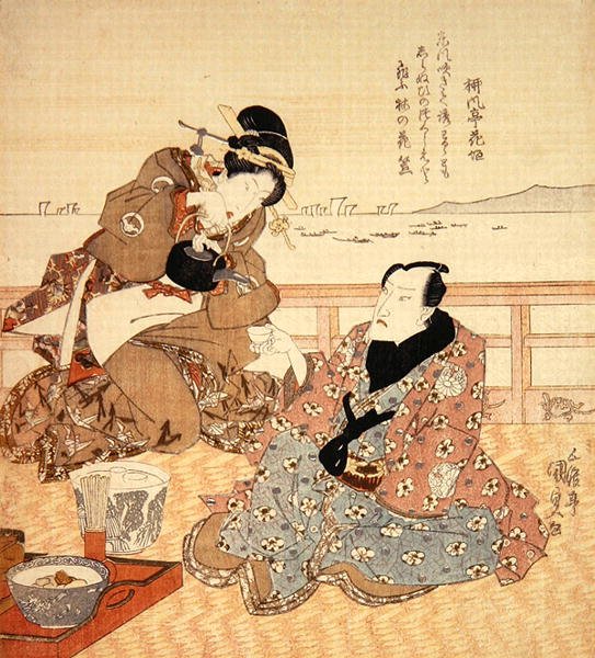 Onoe Kikugoro III beim Teetrinken in Shinagawa, ca. 1825 von Utagawa Kunisada
