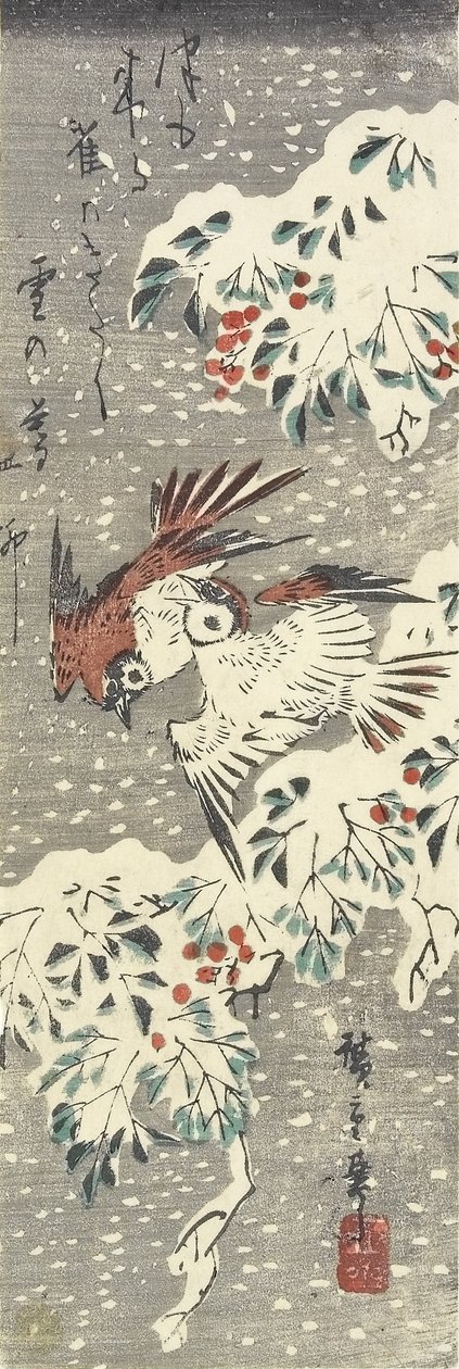 (Himmlischer Bambus und Spatzen im Schnee), 1830-1858 von Utagawa Hiroshige