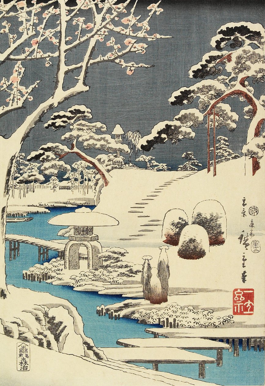 Schneebedeckter Garten, Dezember 1854 von Utagawa Hiroshige