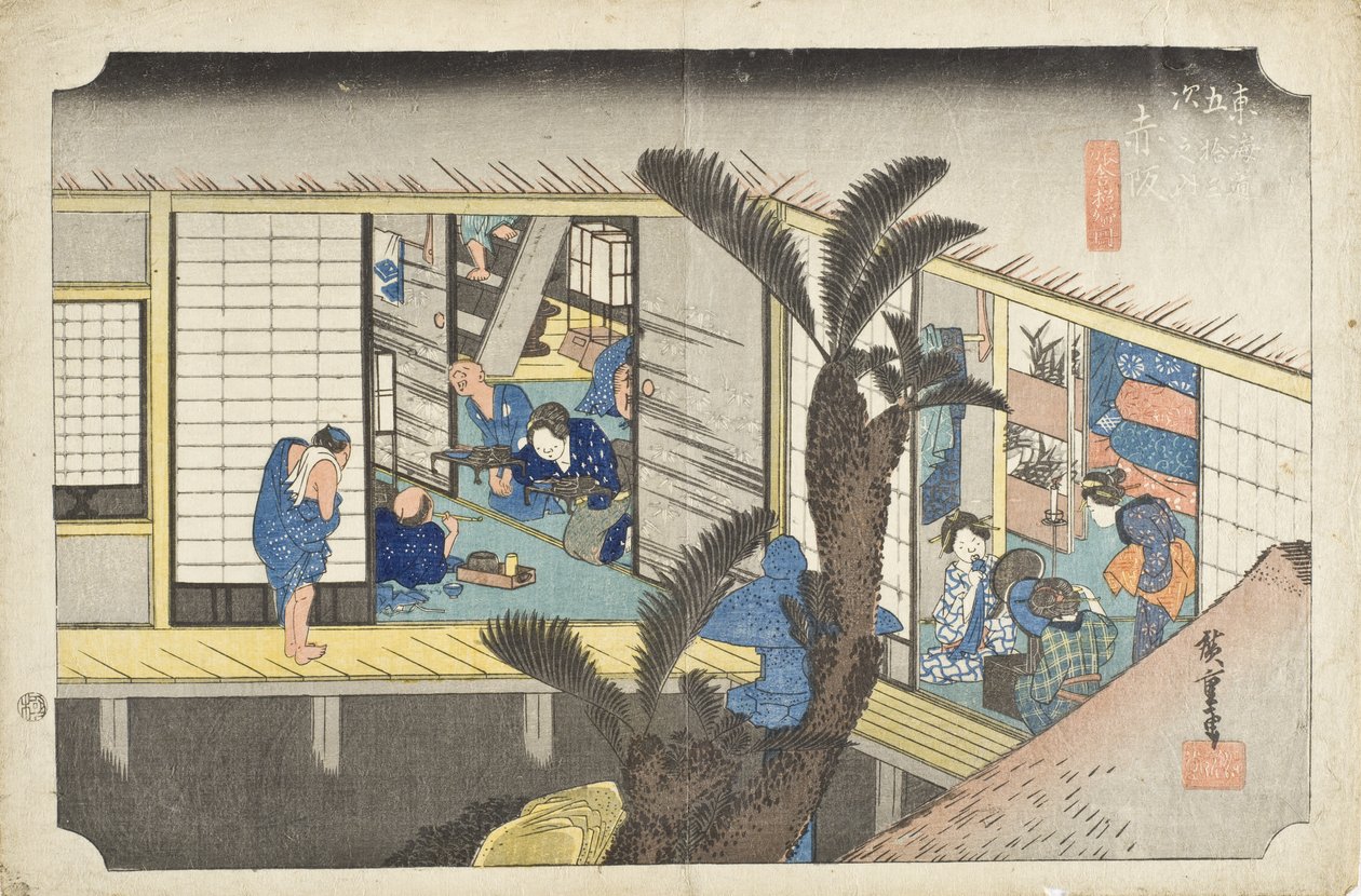Akasaka: Gasthaus mit Dienstmädchen von Utagawa Hiroshige