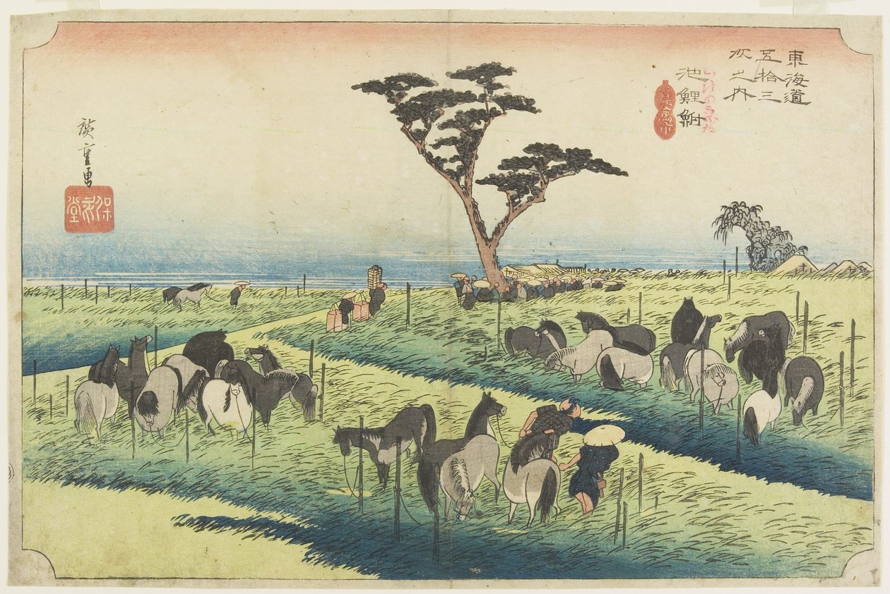 April-Pferdemarkt, Chiryu_, ca. 1833 von Utagawa Hiroshige