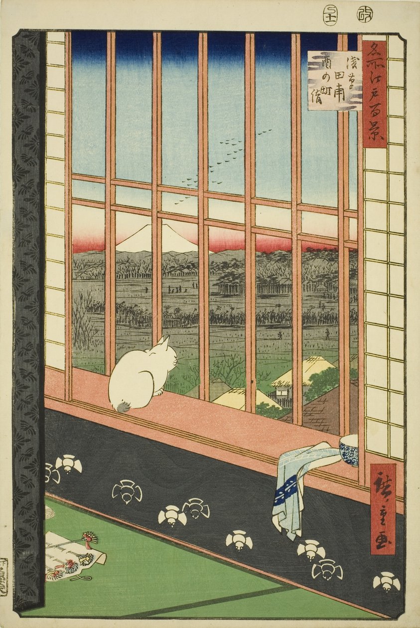 Asakusa-Reisfelder und Torinomachi-Festival (Asakusa tanbo Torinomachi mode), aus der Serie "Hundert berühmte Ansichten von Edo (Meisho Edo hyakkei)" von Utagawa Hiroshige