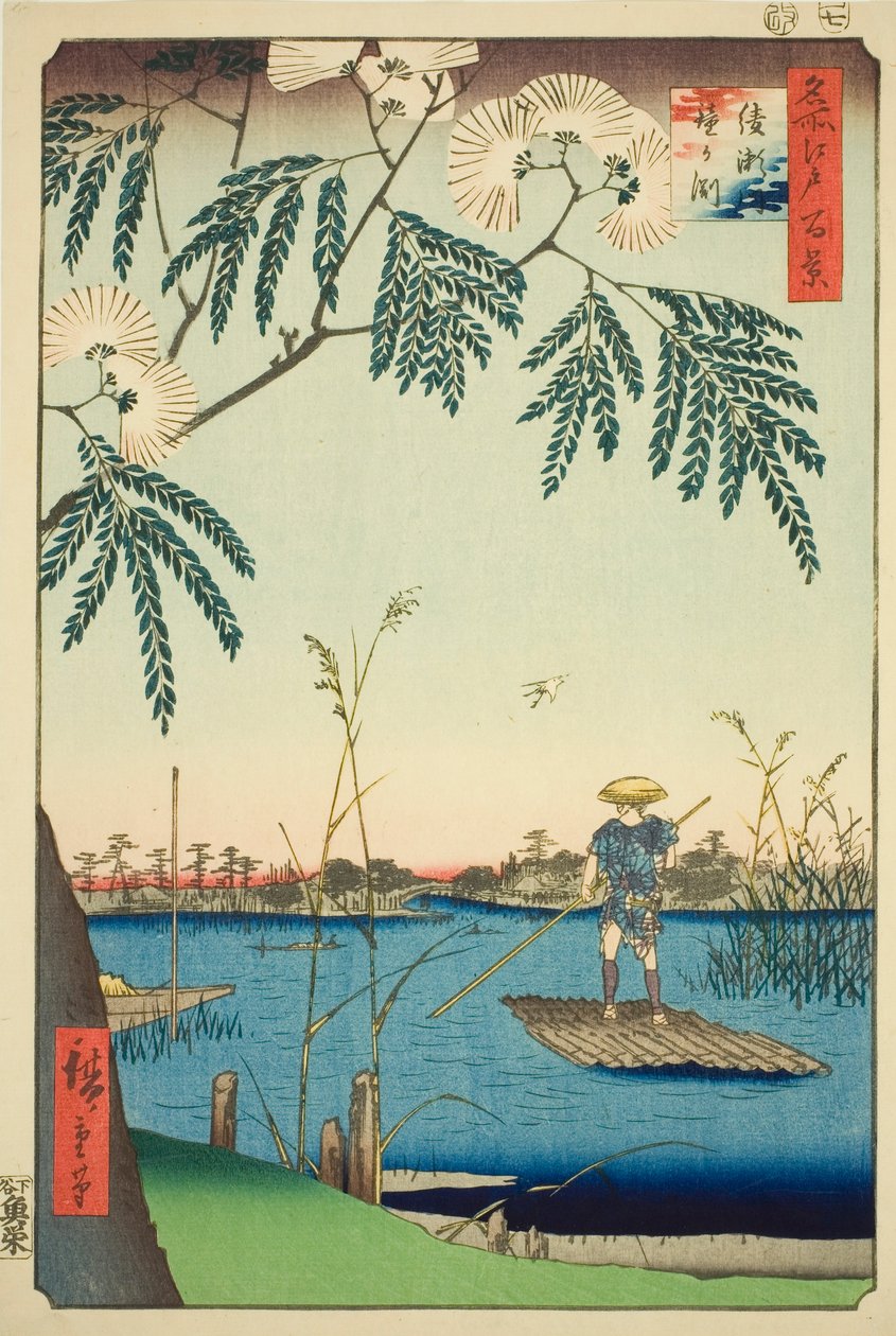Ayase-Fluss und Kanegafuchi (Ayasegawa Kanegafuchi), aus der Serie "Hundert berühmte Ansichten von Edo (Meisho Edo hyakkei)" von Utagawa Hiroshige