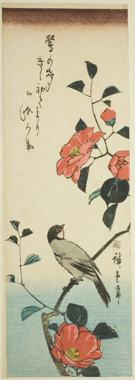 Kamelienblüten und Gimpel von Utagawa Hiroshige