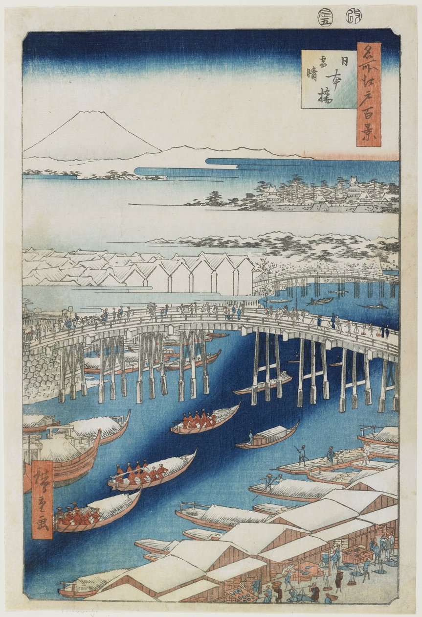 Klares Wetter nach Schnee, Nihonbashi-Brücke, Mai 1856 von Utagawa Hiroshige