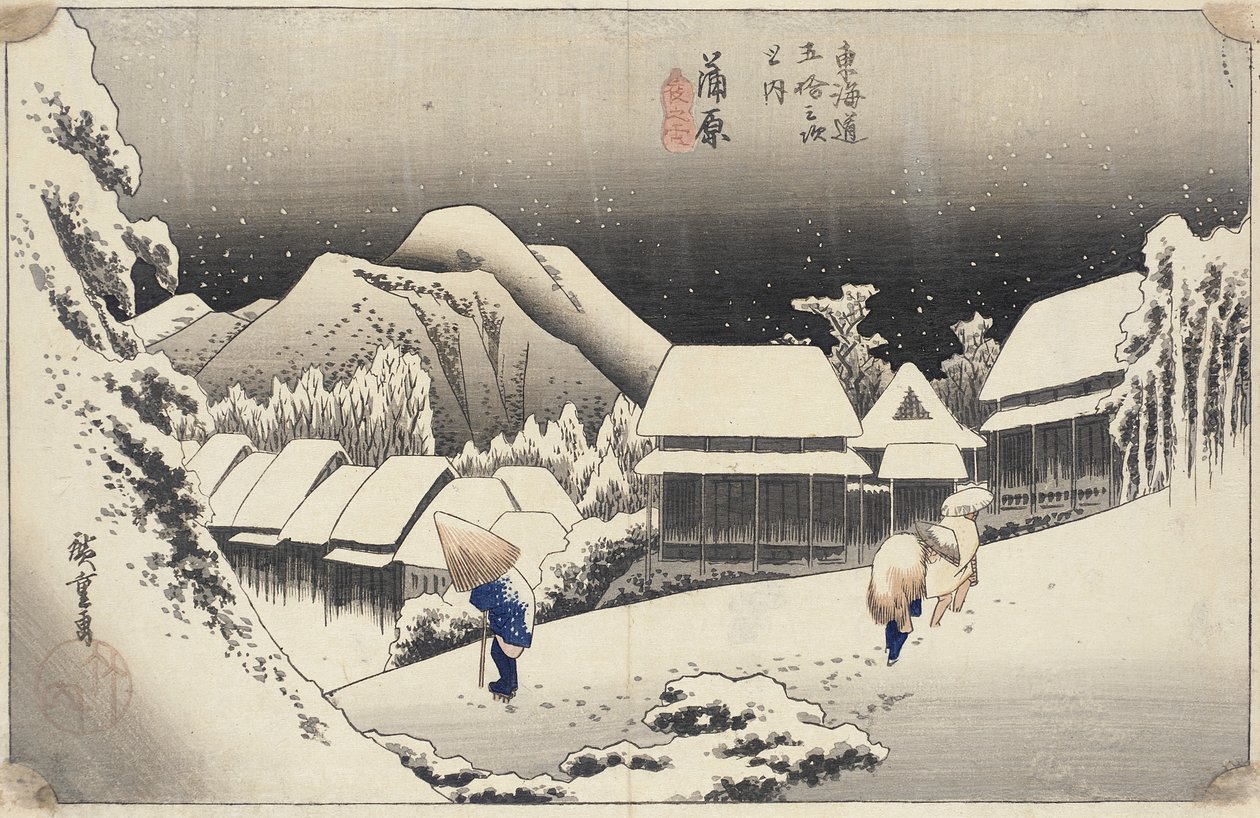 Abendschnee in Kanbara aus der Serie 53 Stationen des Tokaido, ca. 1833-4 von Utagawa Hiroshige