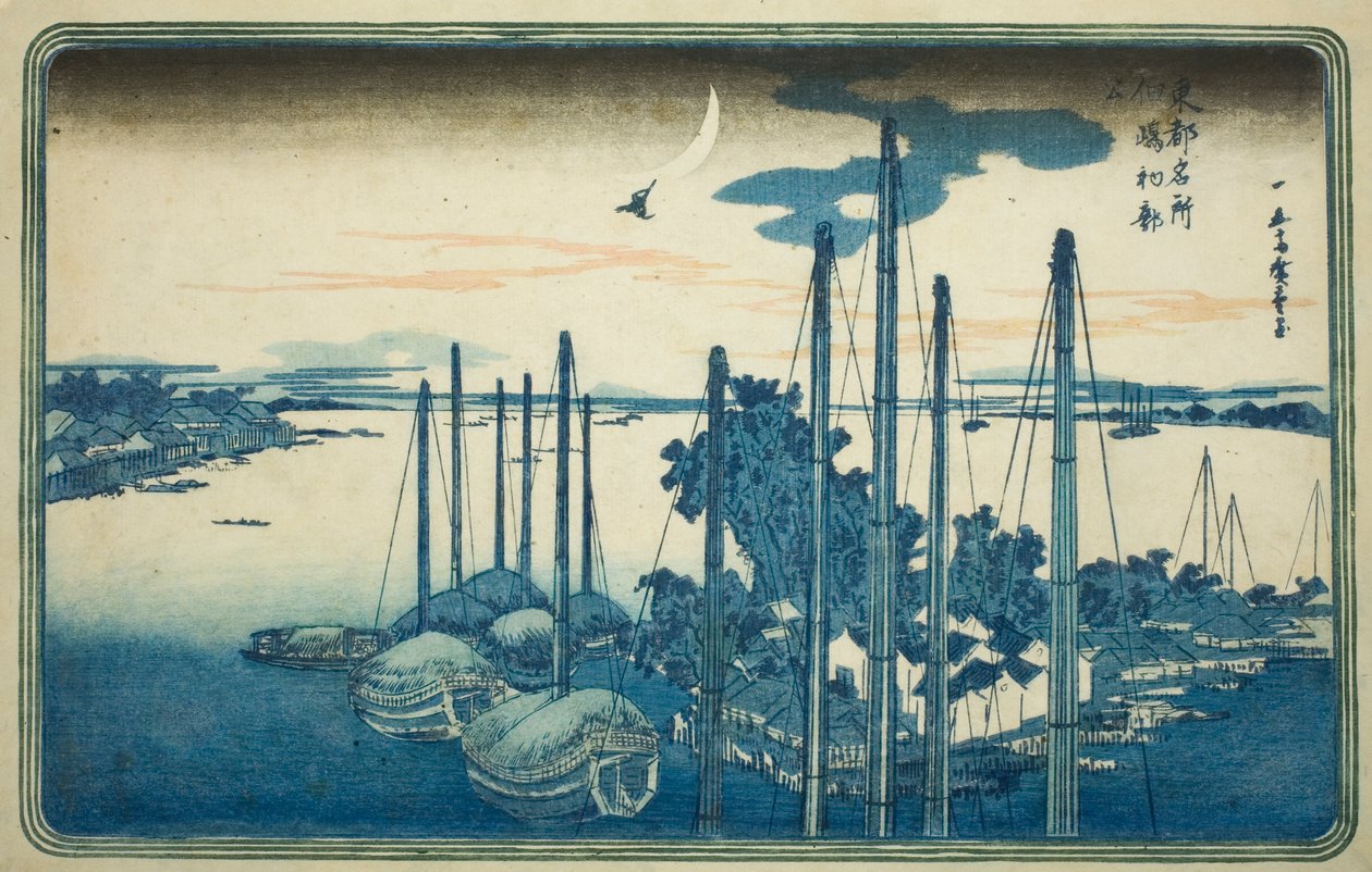 Erster Kuckuck des Jahres auf der Insel Tsukuda, aus der Serie "Berühmte Ansichten der östlichen Hauptstadt" von Utagawa Hiroshige