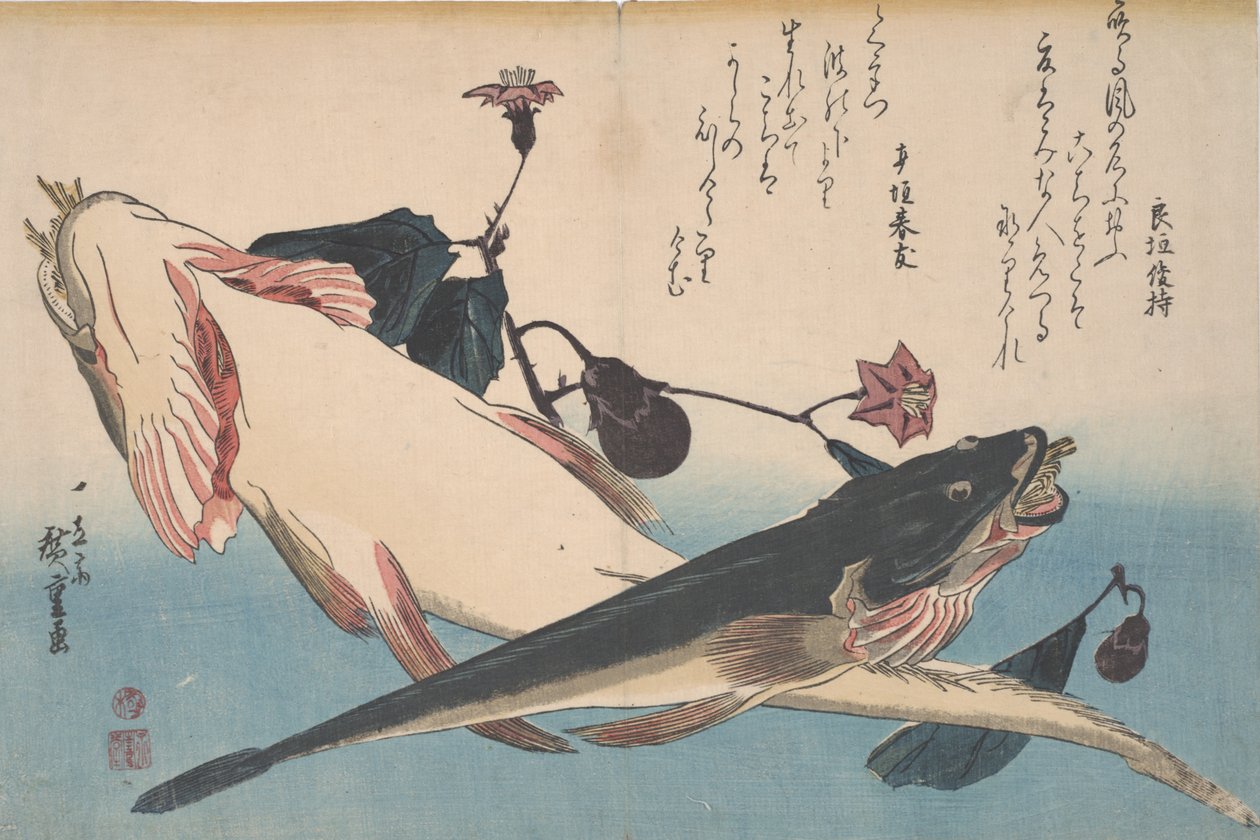 Flachköpfe und Aubergine, ca. 1830 von Utagawa Hiroshige