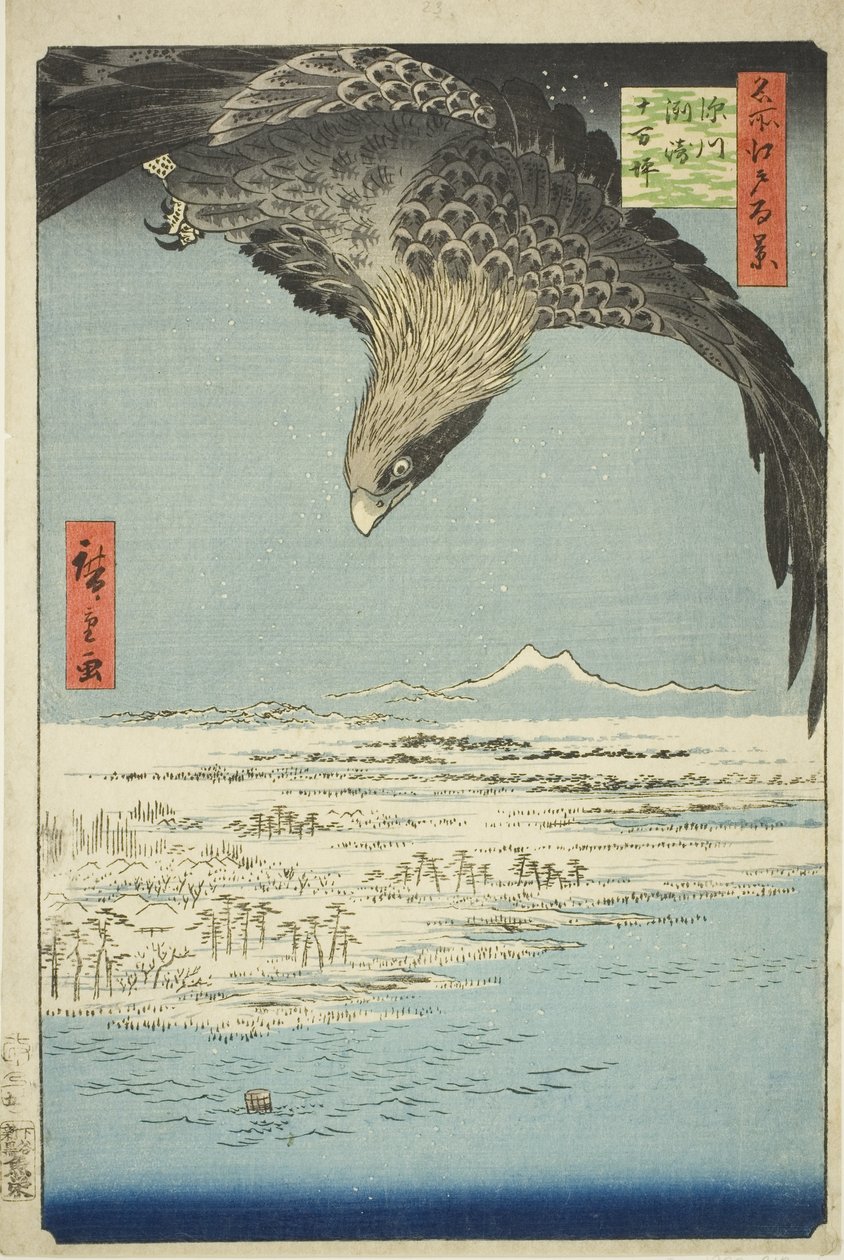 Fukagawa Susaki und Jumantsubo (Fukagawa Susaki Jumantsubo), aus der Serie "Hundert berühmte Ansichten von Edo (Meisho Edo hyakkei)" von Utagawa Hiroshige