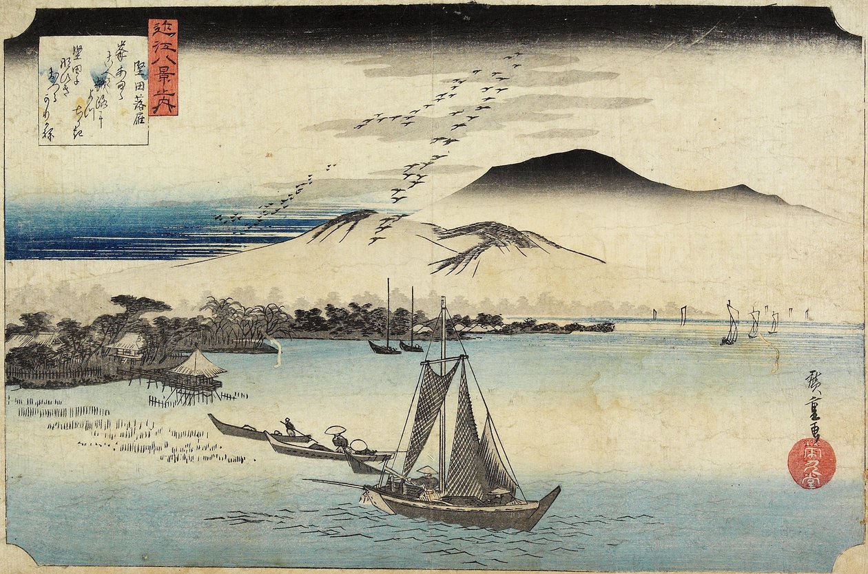 Heimkehrende Gänse in Katada, ca. 1834 von Utagawa Hiroshige