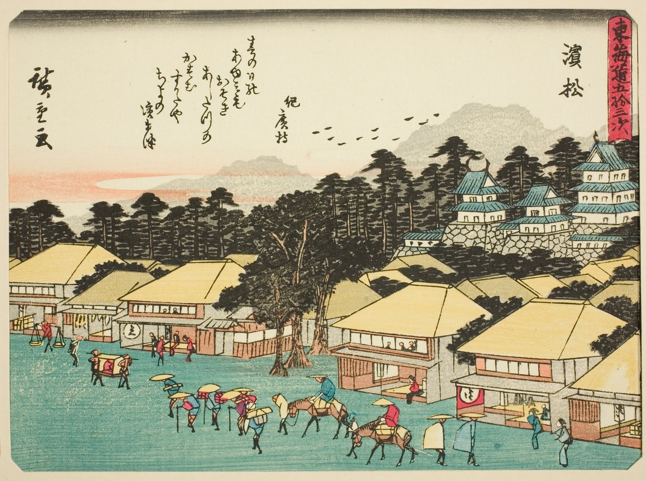 Hamamatsu, aus der Serie "Dreiundfünfzig Stationen des Tokaido (Tokaido gojusan tsugi)", auch bekannt als der Tokaido mit Gedicht (Kyoka iri Tokaido) von Utagawa Hiroshige