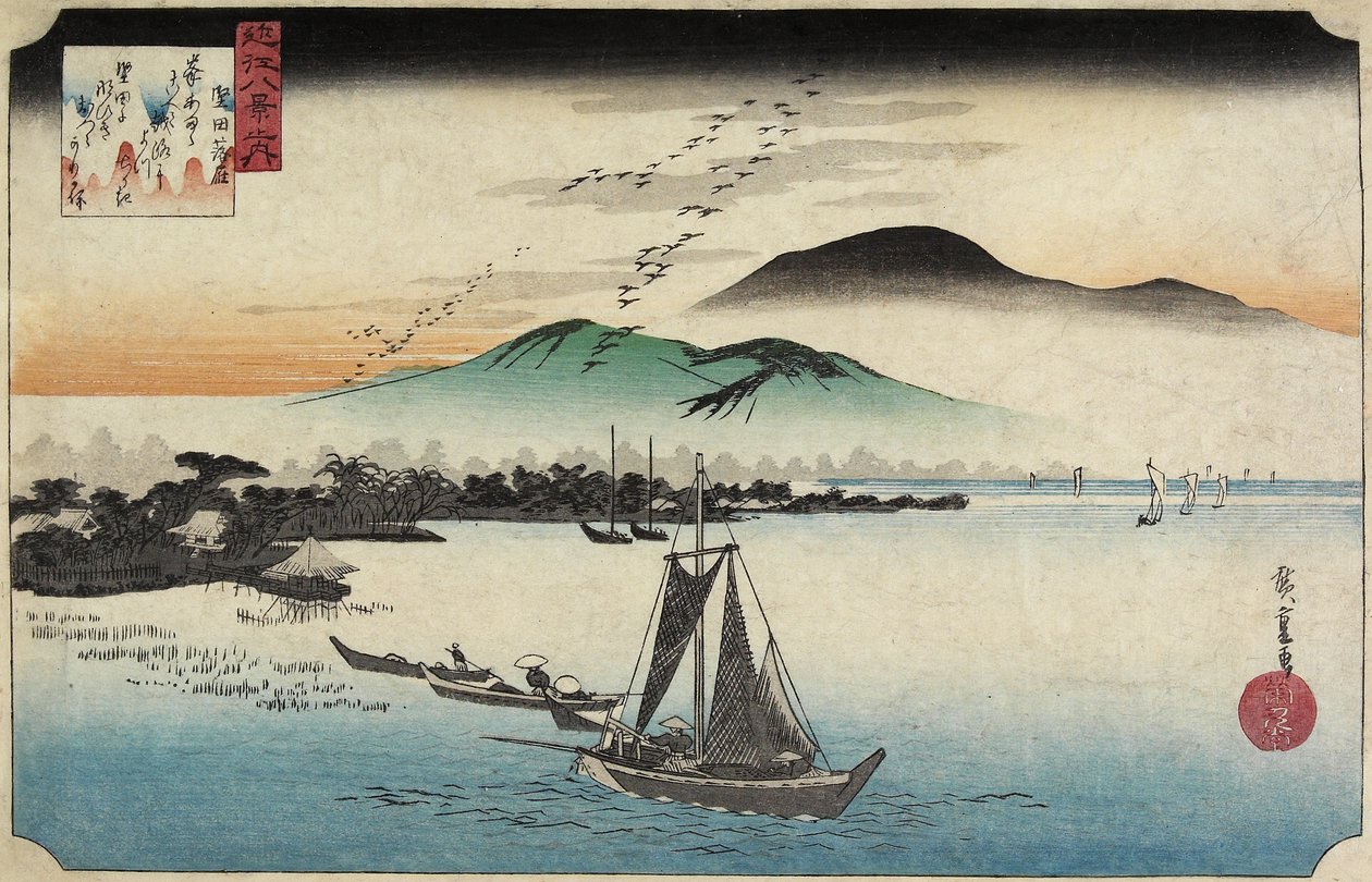 Heimkehrende Gänse in Katada, ca. 1834 von Utagawa Hiroshige