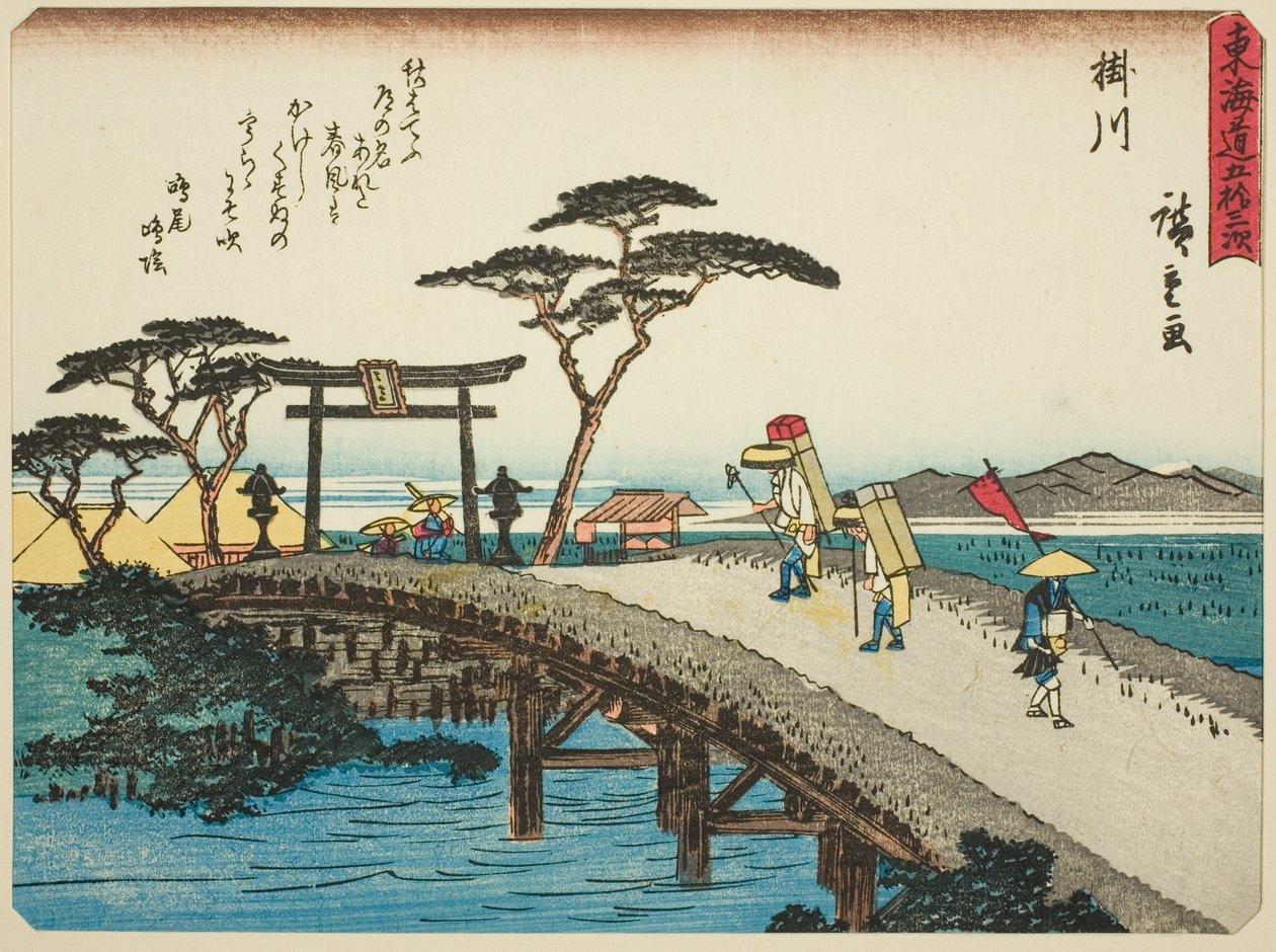 Kakegawa, aus der Serie Dreiundfünfzig Stationen des Tokaido (Tokaido gojusan tsugi), auch bekannt als der Tokaido mit Gedicht (Kyoka iri Tokaido) von Utagawa Hiroshige