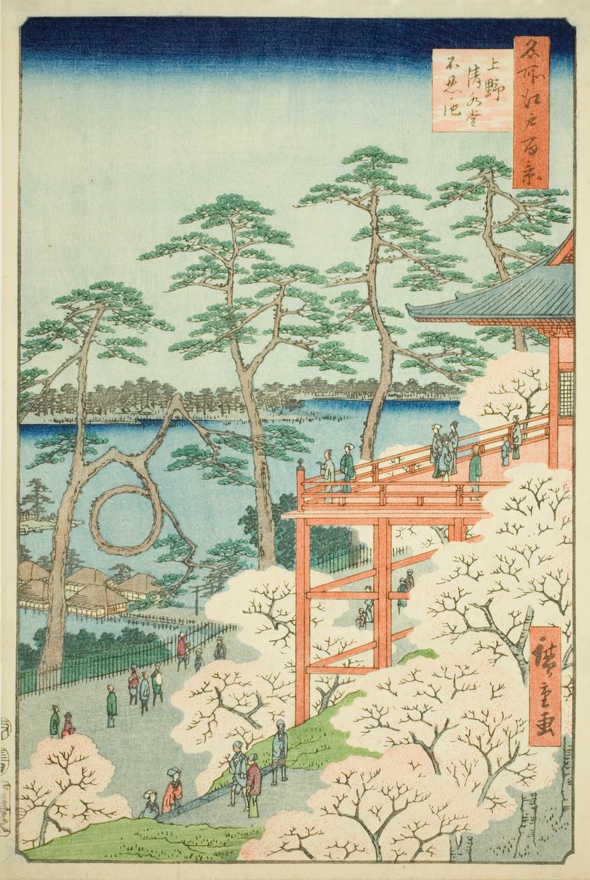 Kiyomizu-Halle und Shinobazu-Teich in Ueno, Nr. 11 aus der Serie "Hundert berühmte Ansichten von Edo" von Utagawa Hiroshige