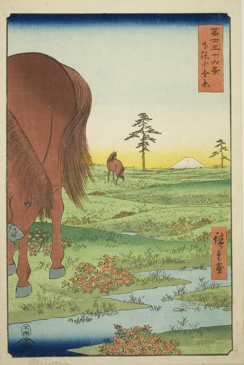 Kogane-Ebene in der Provinz Shimosa (Shimosa Koganehara), aus der Serie "Sechsunddreißig Ansichten des Berges Fuji (Fuji sanjurokkei)" von Utagawa Hiroshige