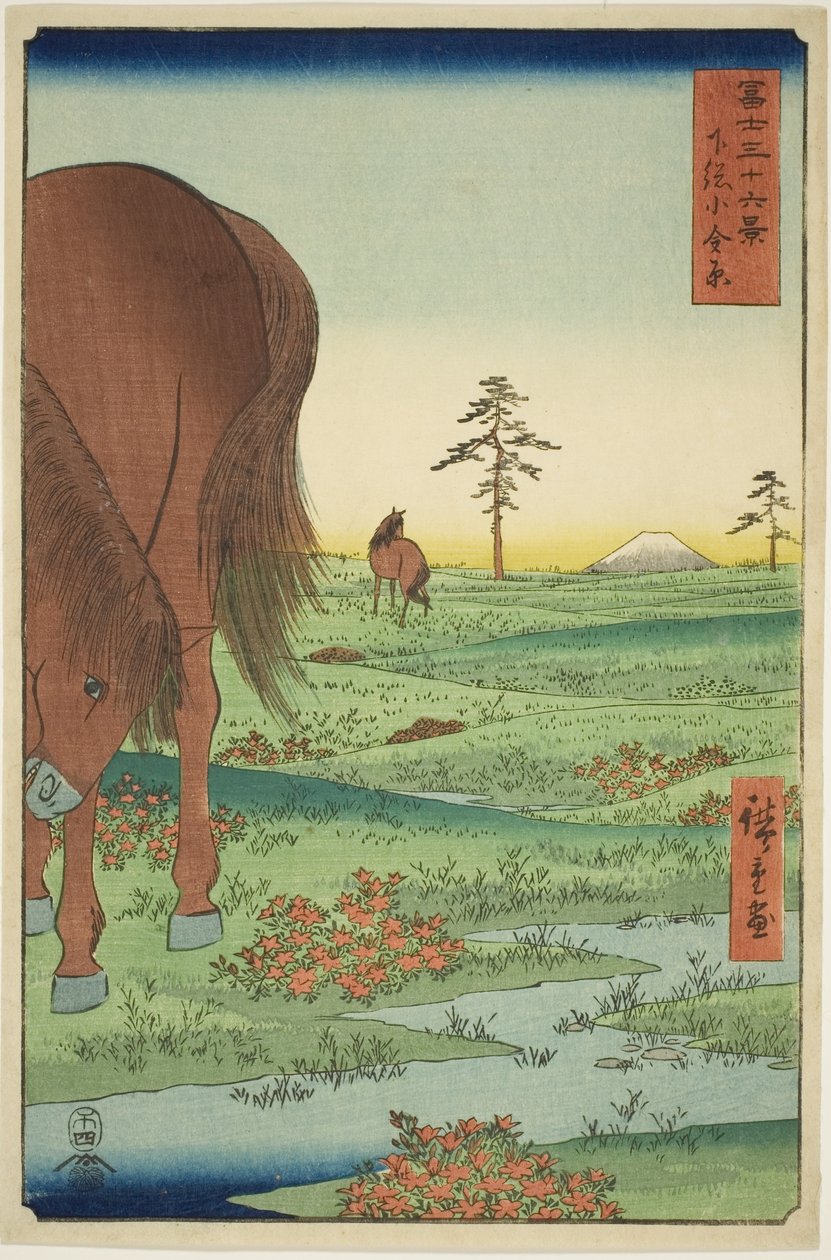 Kogane-Ebene in der Provinz Shimosa (Shimosa Koganehara), aus der Serie "Sechsunddreißig Ansichten des Berges Fuji (Fuji sanjurokkei)" von Utagawa Hiroshige
