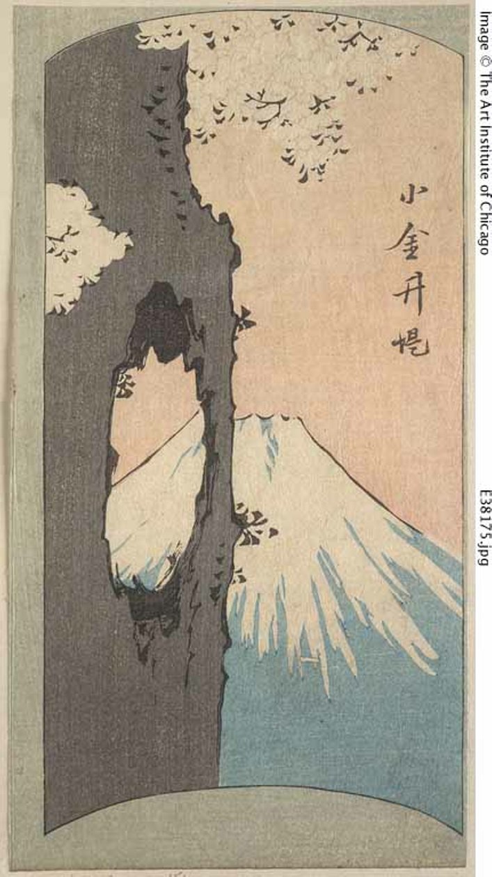 Koganei, Abschnitt eines Blattes aus der Serie "Ausschnitte berühmter Orte in Edo (Edo meisho harimaze zue)" von Utagawa Hiroshige