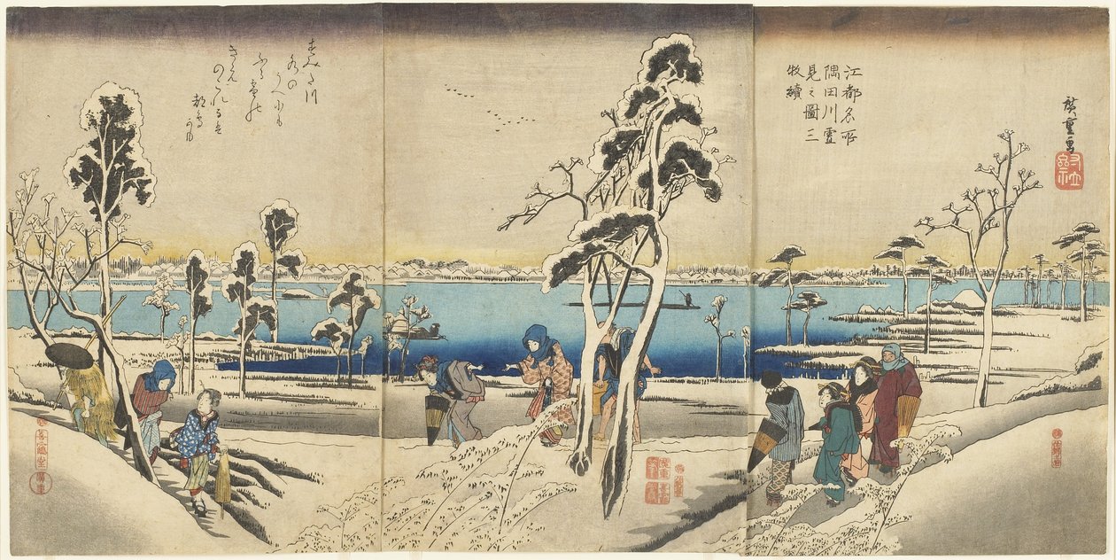 Koto meisho Sumida-gawa yuki-mi no zu san-mai tsuzuki von Utagawa Hiroshige