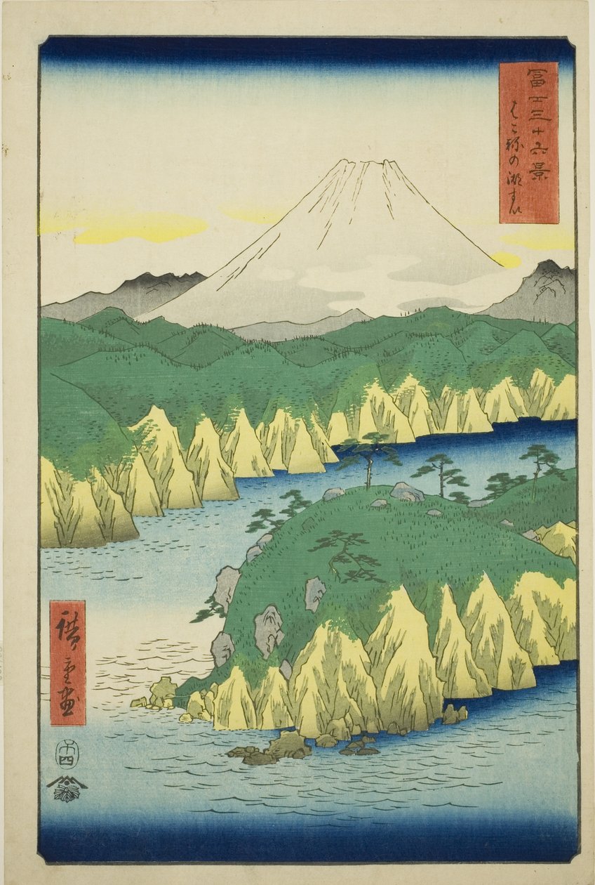 See bei Hakone (Hakone no kosui), aus der Serie "Sechsunddreißig Ansichten des Berges Fuji (Fuji sanjurokkei)" von Utagawa Hiroshige