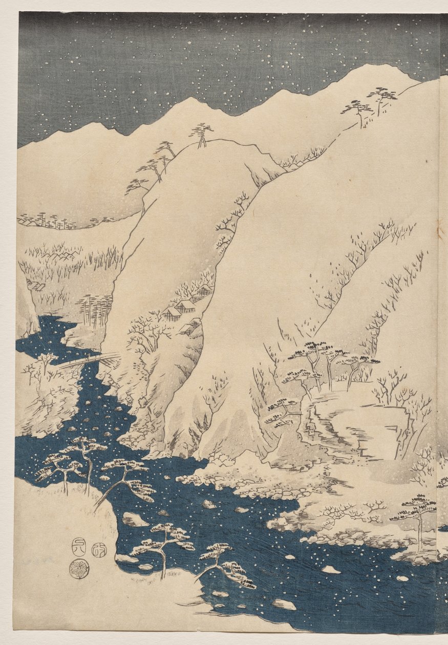 Berg und Fluss auf der Kiso-Straße von Utagawa Hiroshige