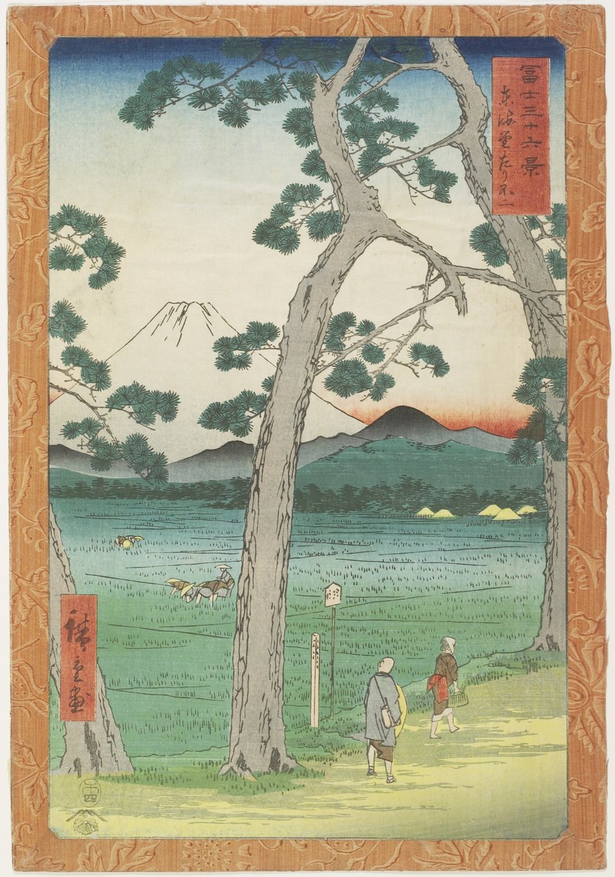 Mt. Fuji links gesehen von der Tōkaidō-Straße, April 1858 von Utagawa Hiroshige