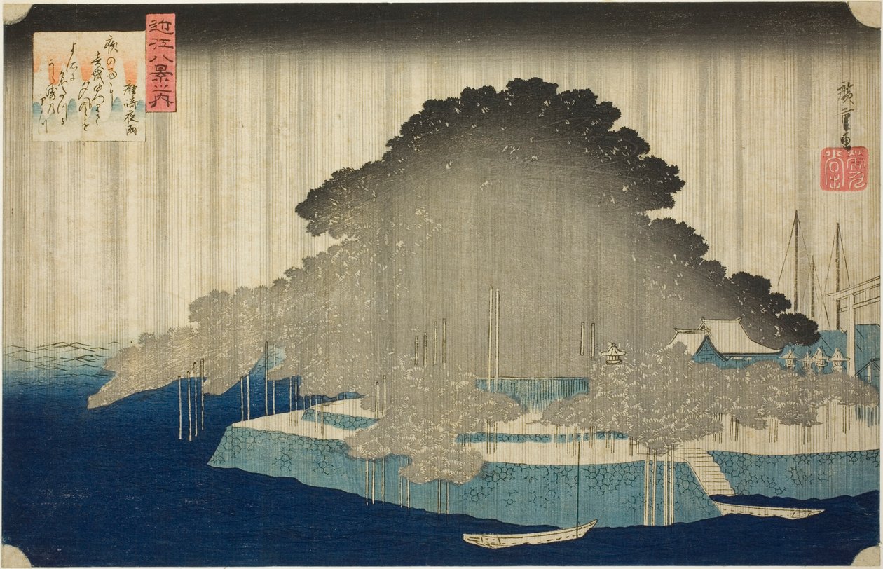 Nachtregen in Karasaki (Karasaki no yau), aus der Serie "Acht Ansichten von Omi (Omi hakkei no uchi)" von Utagawa Hiroshige