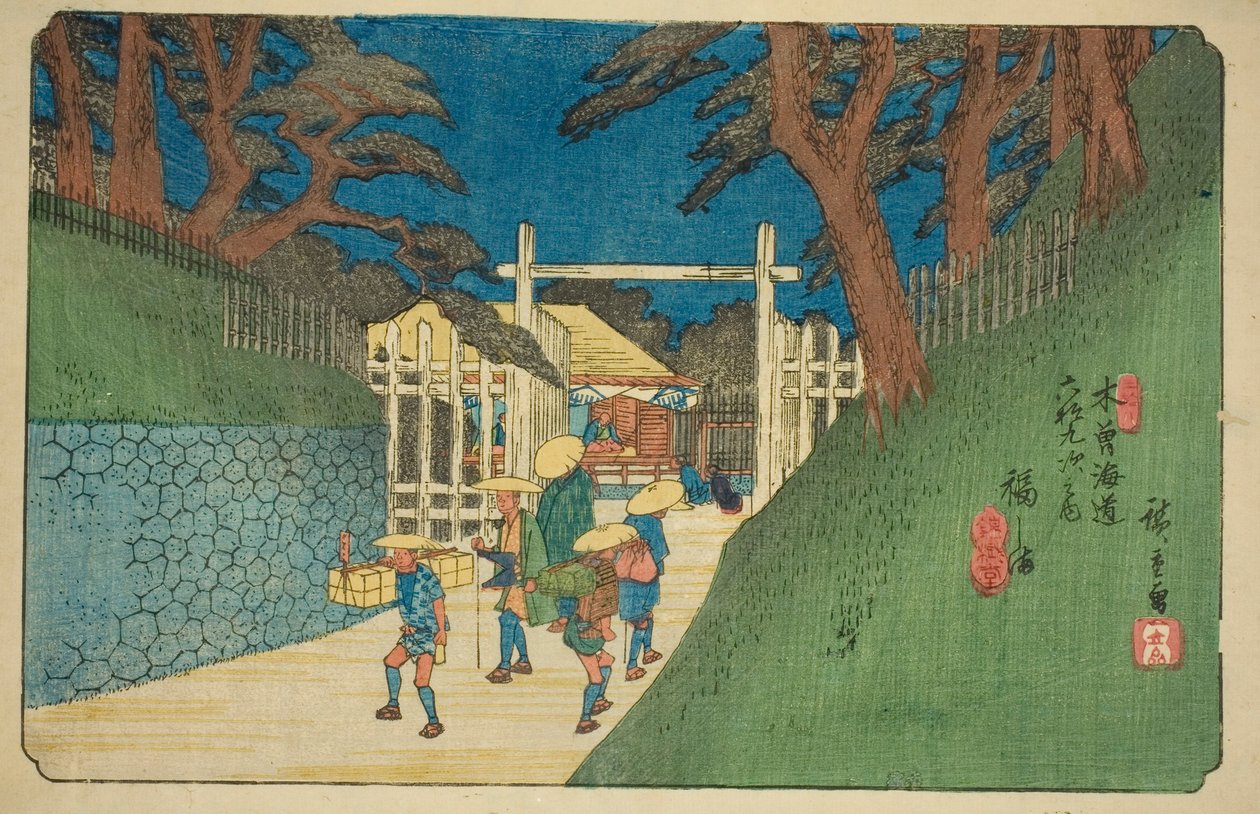 Nr. 38: Fukushima, aus der Serie "Neunundsechzig Stationen des Kisokaido (Kisokaido rokujukyu tsugi no uchi)" von Utagawa Hiroshige