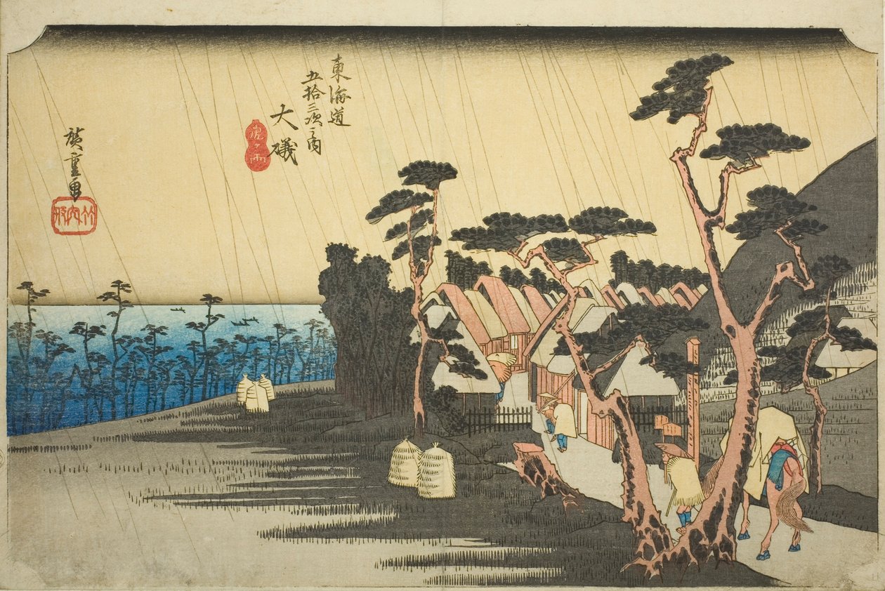 Oiso: Toras Regen, aus der Serie "Dreiundfünfzig Stationen der Tokaido-Straße" von Utagawa Hiroshige
