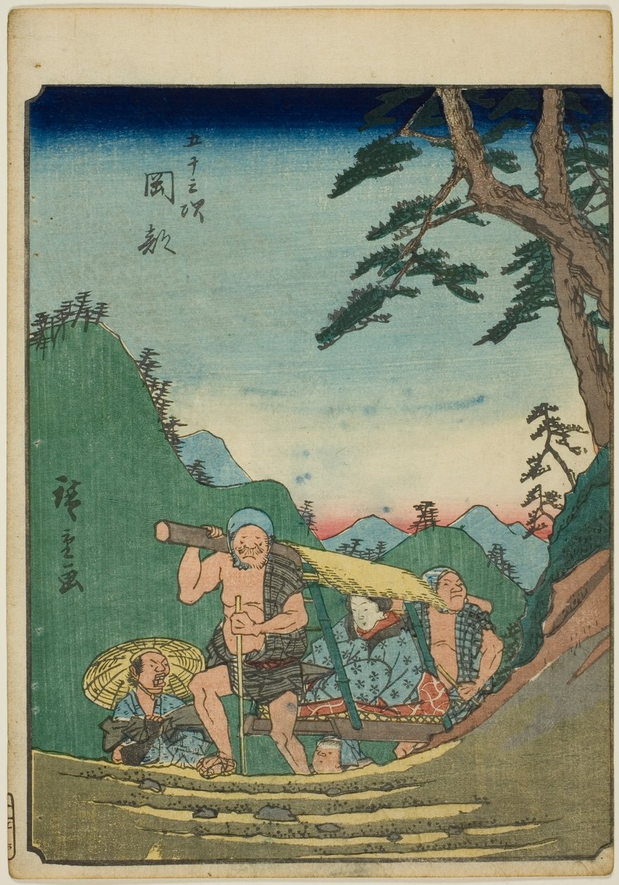 Okabe, aus der Serie "Dreiundfünfzig Stationen [des Tokaido]," auch bekannt als das Figuren-Tokaido von Utagawa Hiroshige